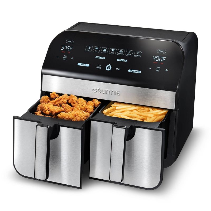 Gourmia 10-Qt. Dual Basket Digital Air Fryer with Smart Finish and Match Cook Black Stainless Steel, 3 of 8