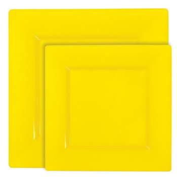 Smarty Had A Party Yellow Square Plastic Dinnerware Value Set (120 Dinner Plates + 120 Salad Plates)