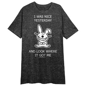 It's Happy Bunny I Was Nice Yesterday and Look Where It Got Me Women's Black Heather Sleep Pajama Shirt - 1 of 2
