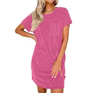 Ekouaer Women Sleep Shirt Above Knee Loose Fit Night Dress Comfortable  Viscose Sleepwear with Front Pocket Rose Red 2XL : Target
