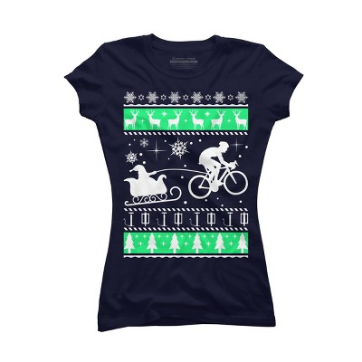 Junior's Design By Humans Christmas Santa Cycling Sleigh By LewismartinStore T-Shirt