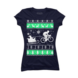 Junior's Design By Humans Christmas Santa Cycling Sleigh By LewismartinStore T-Shirt - 1 of 3