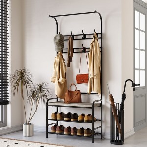 Hall Tree Shoe Bench for Entryway, Coat Rack Storage Bench, 4-in-1 Coat Tree and 8 Hooks for Small Spaces, Entryway, Bedroom - 1 of 4