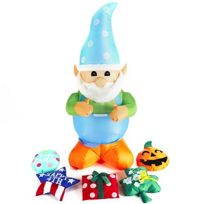 Lakeside Interchangeable Inflatable Lawn Gnome with Seasonal Appliques