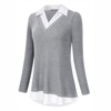 Coolmee Women's Contrast Collared Shirts Long Sleeve Patchwork Work Blouse Tunics Tops - 2 of 4