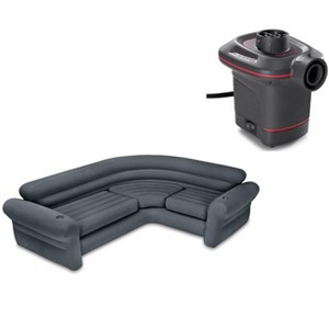 Intex Inflatable Corner Sectional Sofa w/ Cupholders & 12V Corded Electric Pump - 1 of 4