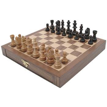 Toy Time Inlaid Walnut Style Magnetized Wood Chess Cabinet With Hand-Carved Staunton Wood Chessmen