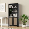 MAYEERTY 5-Shelf Bookcase with Rattan Doors, Tall Display Shelves - Home Office, Bedroom, Black - 3 of 4
