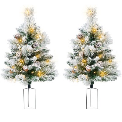 Best Choice Products Set of 2 24.5in Outdoor Pathway Christmas Trees Decor w/ LED Lights