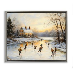 Stupell Industries Vintage Winter Ice Skaters Floating Frame Canvas Art - 1 of 4