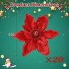 20-Pack Glittered Poinsettia Christmas Flowers for Tree Decorations, 6.3in Red Christmas Blossoms for Ornaments, Wreaths, and Holiday Home Decor - 2 of 4