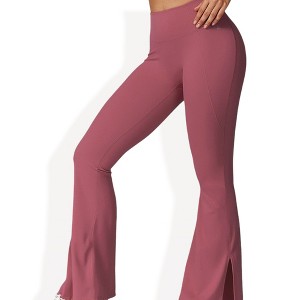 Anna-Kaci Active Women's High Waist Flare Leg Yoga Pants with Side Slit Detail - 1 of 4