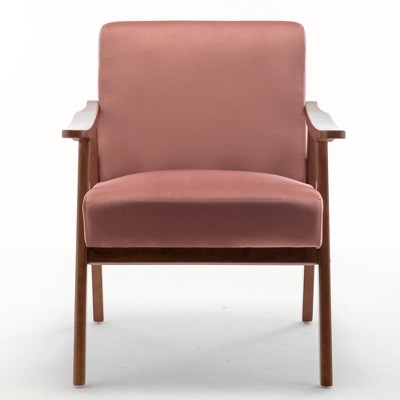 FURNIinspire Accent Chair Mid-Century Modern Chair Living Room Chair With Solid Wood Frame Extra-Thick Backrest, Pink, 28.70"*12.80"*24.40"