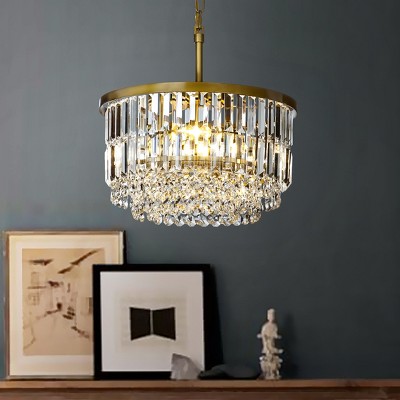 ALOADECOR 3 Lights 16" Modern Glam Gold Round Chandelier With Clear Crystal
