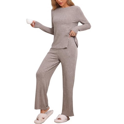 INSPIRE CHIC cheibear Women's Crewneck Soft Long Sleeve with Pocket Pajamas Set