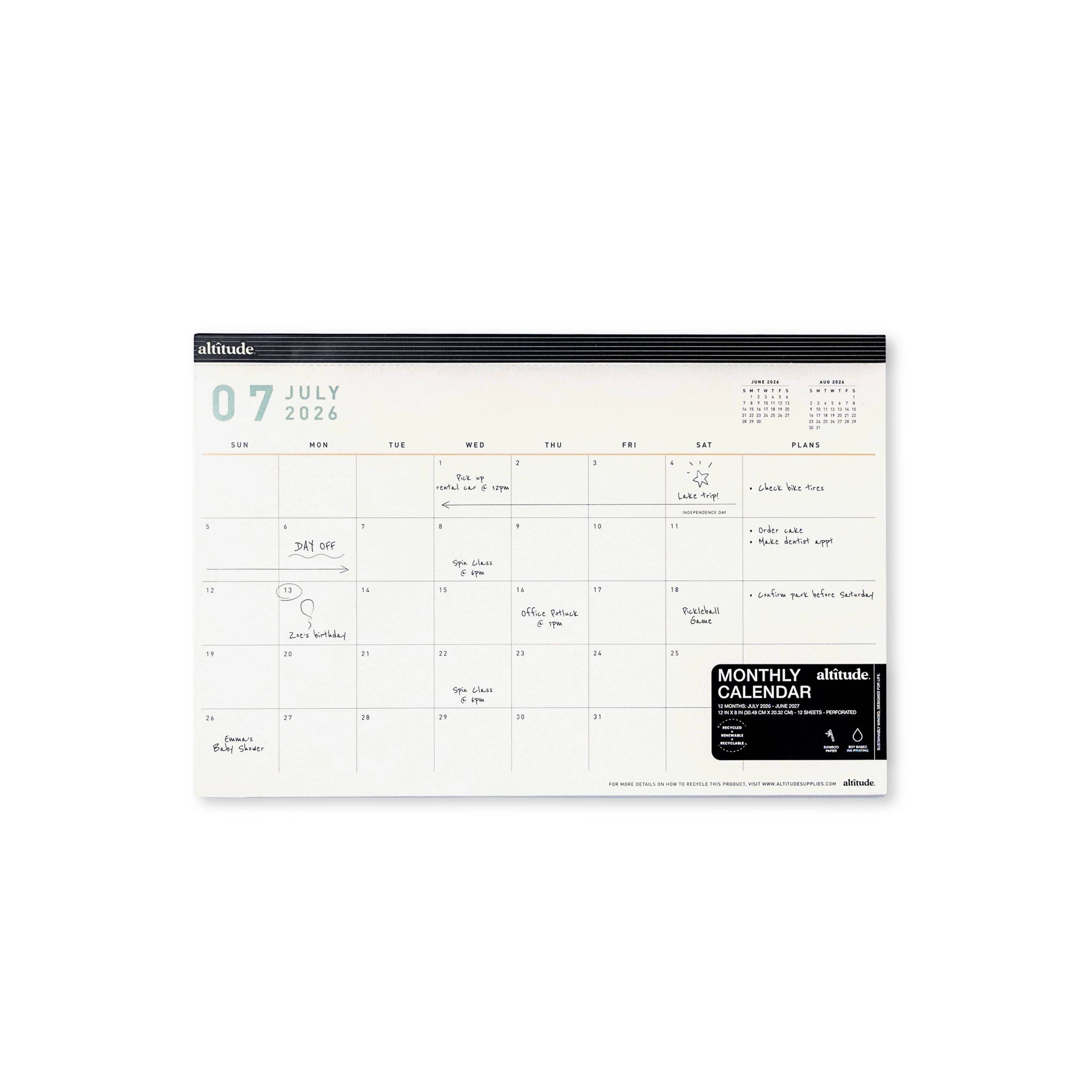 Altitude 12 Month 2026-2027 12"x 8" Desk Pad Calendar - Cream