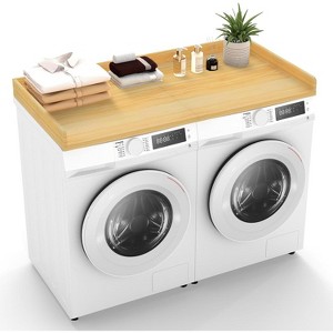 Zevemomo 27.5"x54" Washer Dryer Topper, Natural Wood Laundry Shelf for Over Washer Dryer, Folding Clothes Organizer, Natural Wood - 1 of 4