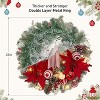 Coucheta 24 Inch Pre-Lit Christmas Wreath - Large Lighted with Xmas Balls, Artificial Flower & Bow, Red & White - 2 of 4