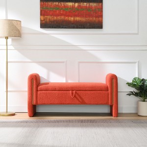 TUYOHW Modern Bed End Bench with Arms and Storage, Upholstered Large Foot Rest Stool, Comfy Window Vanity Bench for Living Room, Orange - 1 of 4