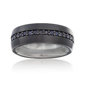 Ross-Simons Men's 1.00 ct. t.w. Black Sapphire Eternity Wedding Ring in Tungsten Carbide - 1 of 4