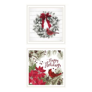 2- Piece Vignette Cardinal Wreath White Framed Wall Art for Living Room, Bedroom Wall Art Print for Home Decor by Linda Spivey - 1 of 4