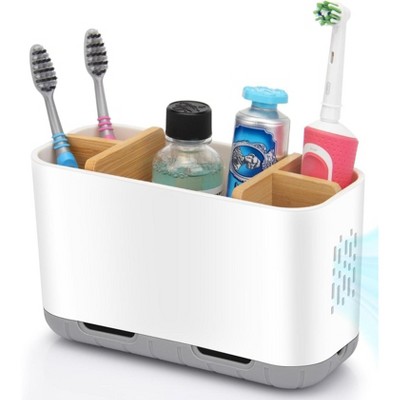 ATTOP Black Toothbrush Holder, Bamboo Toothbrush and Toothpaste Holder with Drainage, Electric Kids Matte Set Organizer for Bathrooms