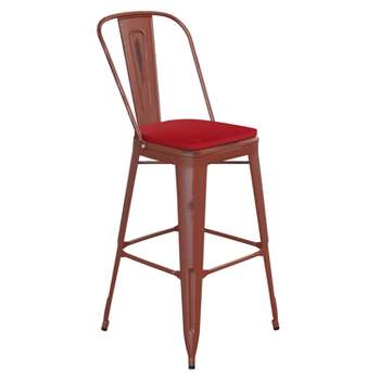 Flash Furniture Carly Commercial Grade 30" High Metal Indoor-Outdoor Bar Height Stool with Back and Polystyrene Seat