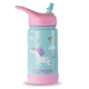 EcoVessel 12oz Frost Insulated Stainless Steel Kids' Unicorn Water Bottle with Straw Top - Blue/Pink - 1 of 4