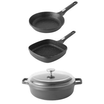 BergHOFF Gem 4Pc Non-stick Cast Aluminum Cookware Set, Fry pan, Grill Pan & Saute Pan