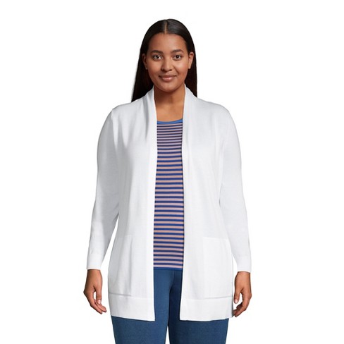 Lands' End Women's Plus Size Cotton Open Long Cardigan Sweater - 3x - White  : Target