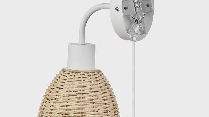 Briar 1-Light Matte White Plug-In or Hardwire Wall Sconce with Rattan Shade - Globe Electric, 2 of 10, play video