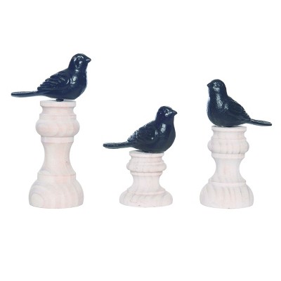 Transpac Set of 3 Wood and Metal Bird Decor on Stand Unique Tabletop Accent for Spring Indoor Home Decoration