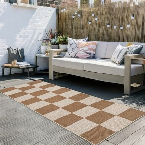 Washable Easy Jute Rugs Checkered Area Rugs Non-Slip Contemporary Plaid Accent Carpet Neutral Low Pile Indoor Outdoor Floor Mat - 1 of 4