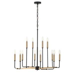 Dewdrop Modern 12-Light Candle Chandelier, Black and Gold Linear Pendant Light Fixture for Dining Room or Foyer - 1 of 4