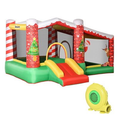 Outsunny 3-in-1 Kids Inflatable Bounce House Christmas Jumping Castle ...
