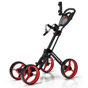 Costway Folding 4 Wheels Golf Push Cart W/Brake Scoreboard Adjustable Handle Red\Blue\Gray\Green - 1 of 4