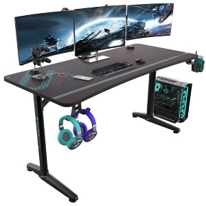 60x27 Curved Shaped Gaming Desk,27.56"D x 60"W x 30.12"H,Black - 1 of 4