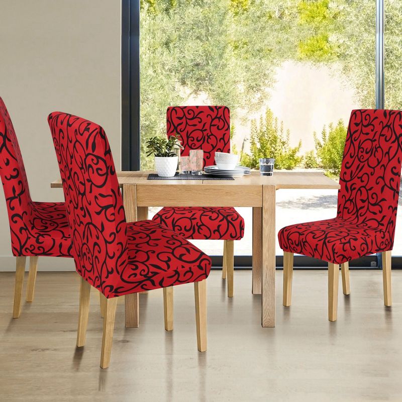 PiccoCasa Spandex Stretchy Washable Dining Chair Slipcovers Red + Black 1 Pc, 2 of 5