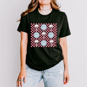 Simply Sage Market S.W.Smiley Smiley Palm Trees Checkered Short Sleeve Tee - 1 of 4