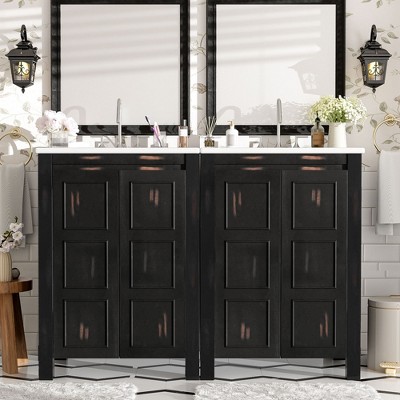 NicBex 24/30/36/48/72" Vintage Style Bathroom Vanity with Ceramic Sink,Matte Black Storage Cabinet for Bathroom,4"Faucet Hole(Faucet Not Included)