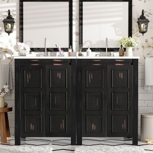 NicBex 24/30/36/48/72" Vintage Style Bathroom Vanity with Ceramic Sink,Matte Black Storage Cabinet for Bathroom,4"Faucet Hole(Faucet Not Included) - 1 of 4