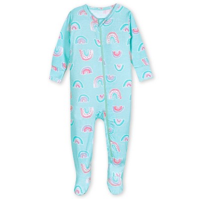 Image of Gerber Baby Girls' Buttery-Soft Snug Fit Footed Pajamas - Rainbow Sky - 0-3 Months