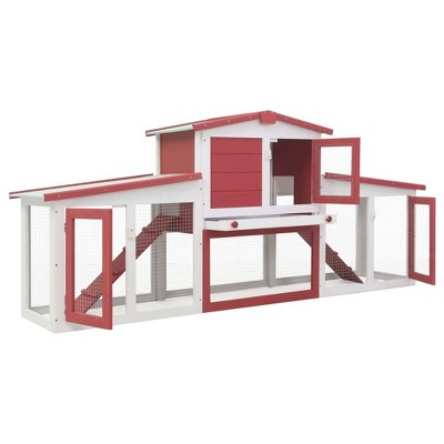 vidaXL Rabbit Hutch with Roofs Bunny Cage Small Animal House Outdoor Wood - Red and White
