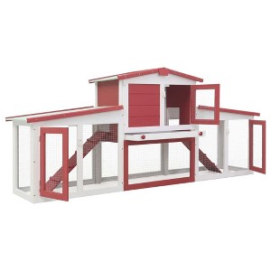 vidaXL Rabbit Hutch with Roofs Bunny Cage Small Animal House Outdoor Wood - Red and White - 1 of 4