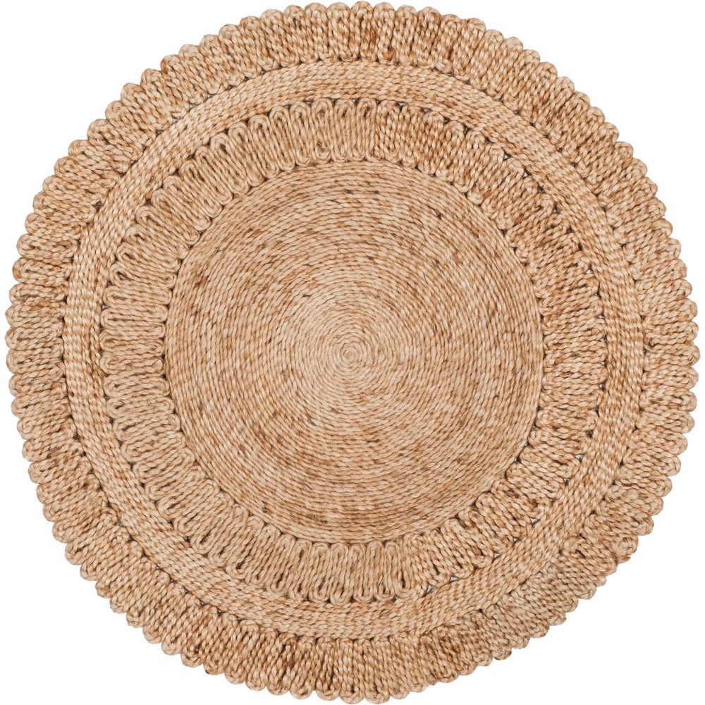 4'x4' Round Earnestine Solid Woven Rug Natural Round - Safavieh