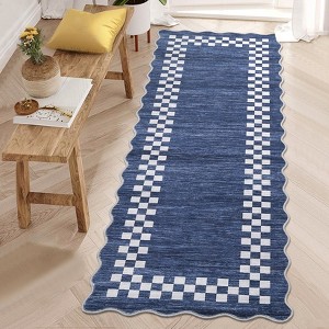 Area Rug Scalloped Rug Modern Bordered Rug Geometric Non Slip Low Pile Soft Accent Rugs for Living Room Bedroom - 1 of 4
