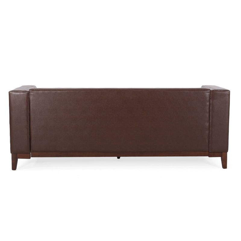 Raintree Mid Century Modern Faux Leather Tufted 3 Seater Sofa Dark Brown/Espresso - Christopher Knight Home, 6 of 11