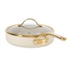 Bloomhouse 10 Inch Heavy Duty Aluminum Premium PFA Free Ceramic Nonstick Saute/Deep Frying Pan Skillet with Lid - Linen White with Gold Handle - 3 of 4