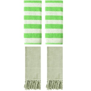 REGALWOVEN 4 Packs Striped and Solid Tassels Absorbent Soft Cotton Hand Towel for Bathroom - 1 of 4