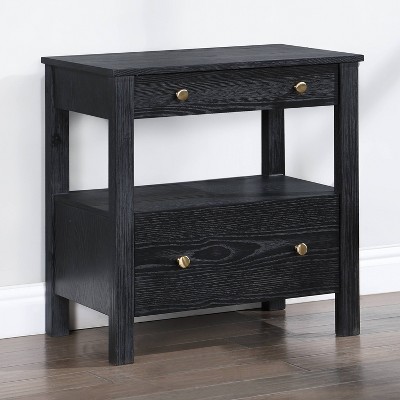 Delano Black Oak Veneer 2-Drawer Nightstand with Gold Knobs